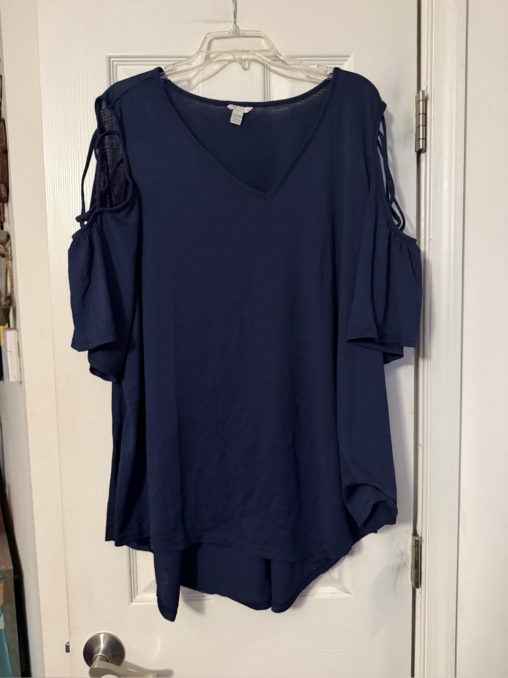 Cato Navy Cold-Shoulder V-Neck Tunic
